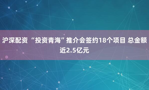 沪深配资 “投资青海”推介会签约18个项目 总金额近2.5亿元
